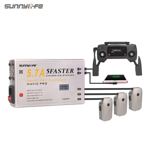 Sunnylife 5.7A Battery Charger 5IN1 Controller Smartphone Tablet Charger with OLED Display for MAVIC PRO