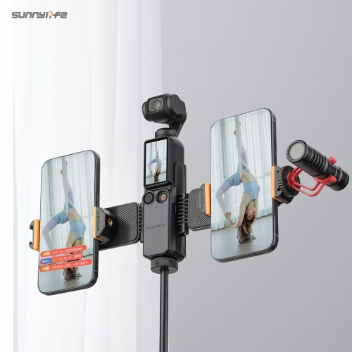 Sunnylife Dual Phones Holder Mount Live Streaming Video Stand Recording Photography Expansion Adapter Brackets for Osmo Pocket 3